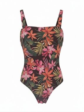 Shade & Shore Tropical Floral One Piece Swimsuit Full Seat Coverage Medium